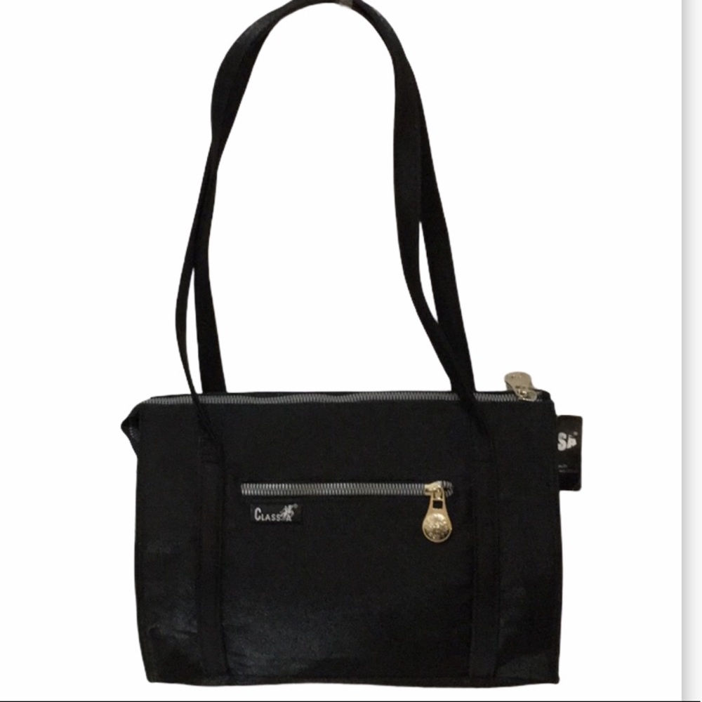 NWT Black Metallic Shoulder Bag. 12”x9”x4”.